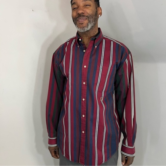 Vintage Tommy Hilfiger red blue stripes casual button shirt cotton long sleeve - Picture 13 of 13